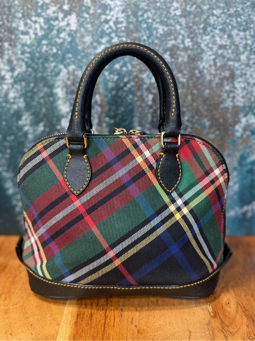 Dooney & Bourke Classic Tartan Plaid Bitsy Mini Domed Satchel Bag - Picture 4 of 12